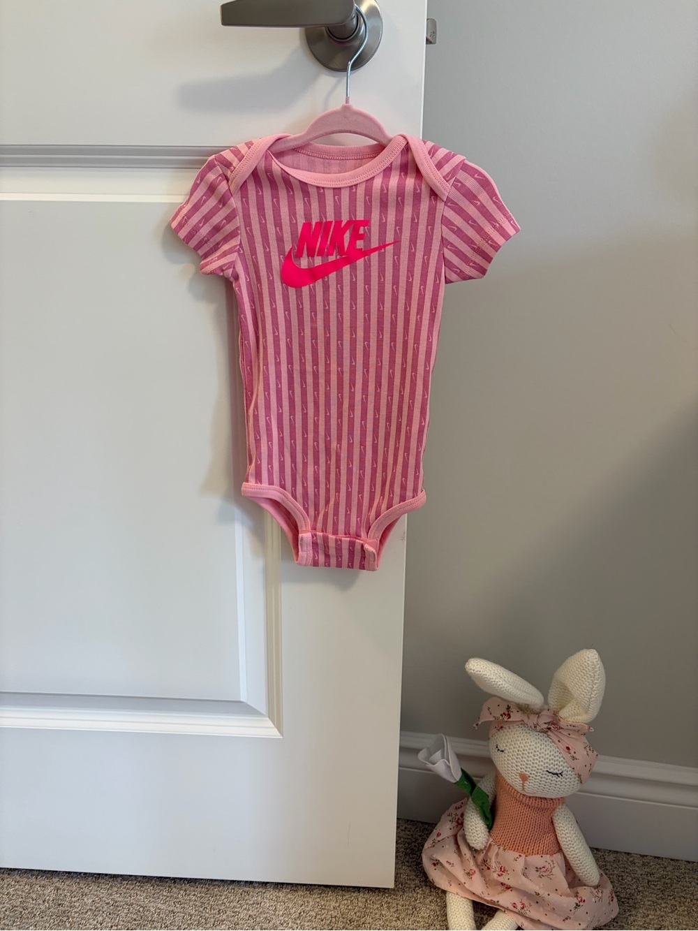 (5 for $35) Nike Pink Striped Infant One-Piece Bodysuit